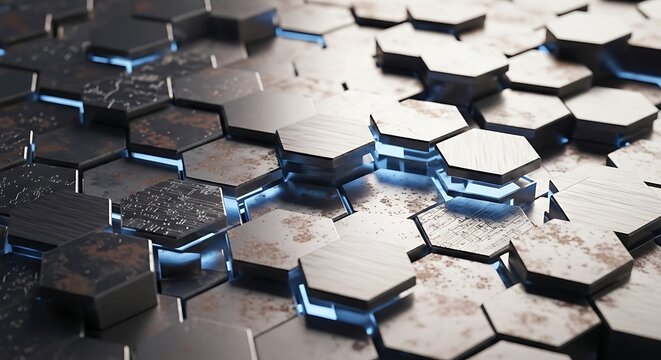 Abstract metal hexagon pattern industrial technology design concept