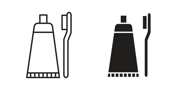 Toothbrush and toothpaste icon Isolated flat vector in outline collection on white background