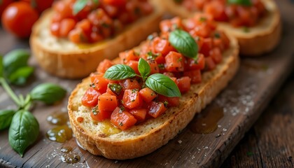 Classic Tomato Basil Bruschetta on Toasted Baguette