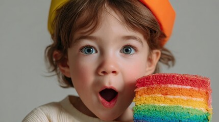 Close-up portrait of a young child, likely a toddler, with a big smile on their face. the child is wearing a yellow headband and a white shirt.