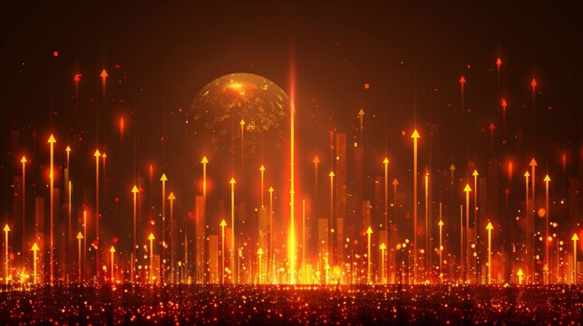 Visualizing global economic growth with upward arrows and a glowing earth for 2026 chinese new year - Powered by Adobe