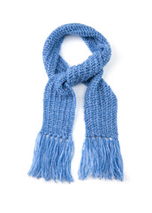 Blue warm scarf on a white background