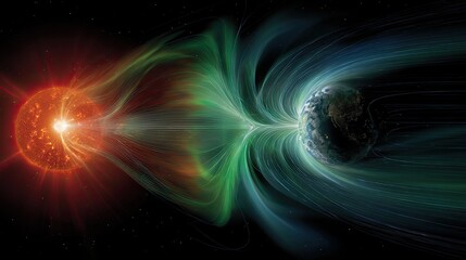 Particle emissions and the solar magnetic field affect the magnetosphere. Magnetic bubble around the Earth. Plasma
