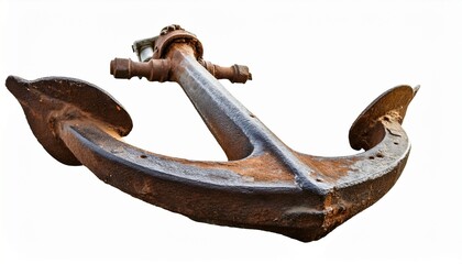 rusty anchor display at coastal historical site isolated on white background