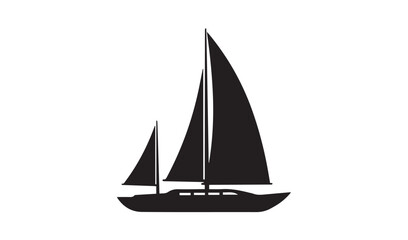 Black silhouette of a sailboat with two masts on a white background
