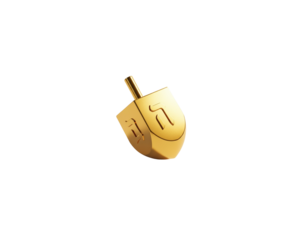 Shiny metallic dreidel, a traditional jewish toy, golden in color, captured on a transparent background for chanukah