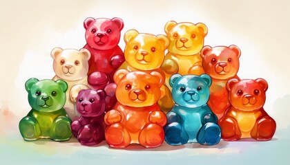 tasty gummy bears treat kitchen food colorful isolated on white background