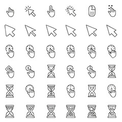 Line Art Interface Icons – Cursor Arrows, Hand Clicks, Wait Timer