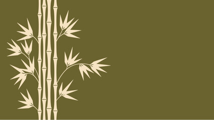 Bamboo stalks and leaves in beige on olive green background