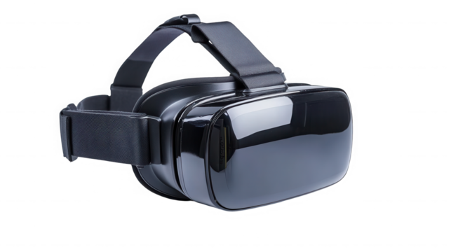 A close up shot of a black vr headset with adjustable straps on a black isolated background on transparent background - Powered by Adobe