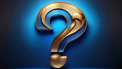 blue and gold metallic question mark has a shiny glossy surface is used for branding product photography or social media