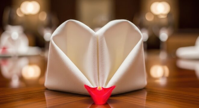 Valentine Day Elegant table napkin decoration in heart shape .Love, valentine, love, romance, romantic,