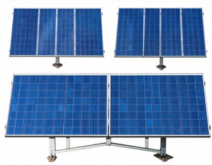 Four solar panels on mounts, against a white backdrop