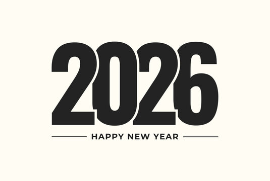 2026 New Year celebration design with bold typography and modern lettering, featuring 'Happy New Year' text on a clean, minimalist background.