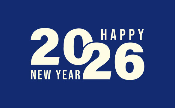 2026 New Year celebration design with bold typography and modern lettering, featuring 'Happy New Year' text on a clean, minimalist background.