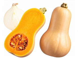 Cut butternut squash, whole one, plus half onion