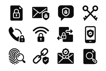 Icon encrypted communication message protection sender secure scanner authentication chat vector icons