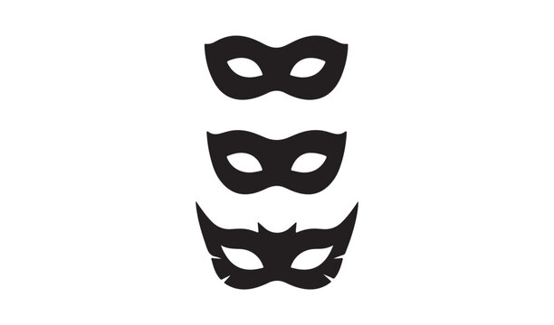 Three black silhouette masquerade masks on a white background