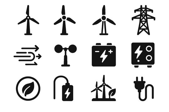 Pole icon cable power wind storage icons turbine box vector control energy