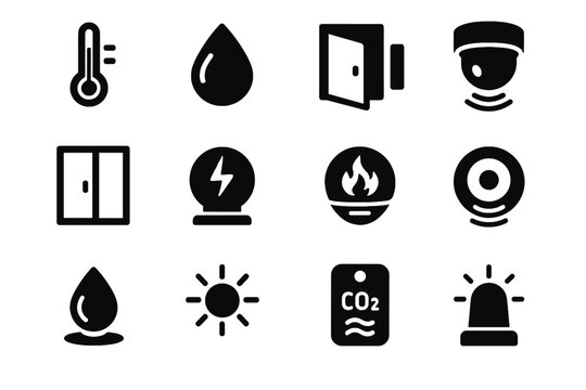 Smoke siren leak humidity unit smart vector detector icon motion sensor home