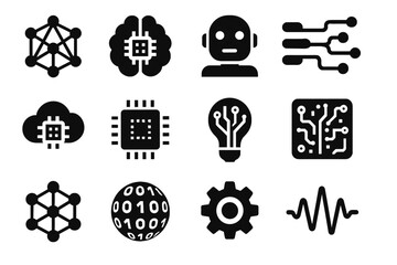 Icons icon technology robot brain flow vector sphere lightbulb connection ai network