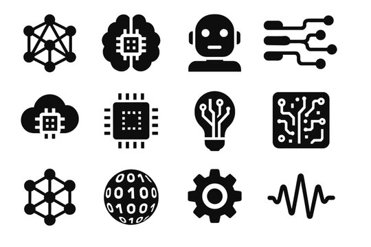 Icons icon technology robot brain flow vector sphere lightbulb connection ai network