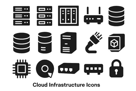 Power chip unit icons secure symbol data icon vector infrastructure tower cloud