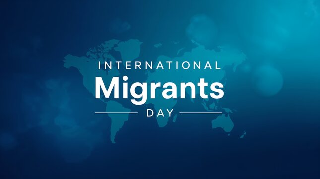International migrants day modern blue world map background celebrating diversity