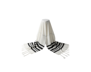 Religious prayer shawl draped over a hidden object on transparent background traditional judaism culture spiritual textile