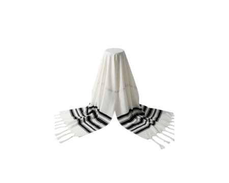 Religious prayer shawl draped over a hidden object on transparent background traditional judaism culture spiritual textile