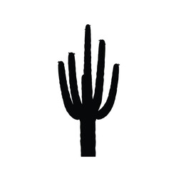 Minimalist silhouette of a saguaro cactus with multiple arms against a white background