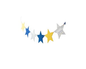 A single strand of star garland strung across gray and white checkered background, celebration decoration