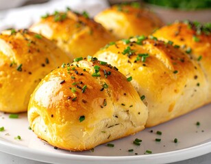 Golden rolls with herbs on a plate