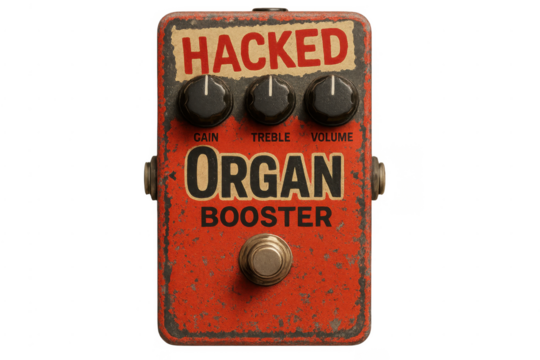 Hacked organ booster effects pedal with transparent background