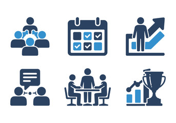 Business team meeting planning growth success communication icons
