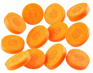 Sliced carrots, circular pieces, vibrant orange hues