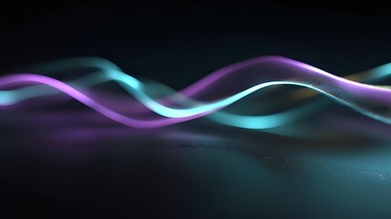 Glowing neon waves of purple and turquoise light flowing against dark background, creating abstract digital energy visualization.