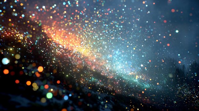 Abstract light trails and bokeh resembling a vibrant, colorful celestial body