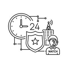 24hour security and surveillance service concept line icon