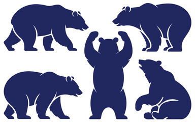 Bear Silhouette Pack, standing bear, walking bear, roaring bear, wildlife illustration, Wild Bear Vector Set, animal poses, forest bear icons, sitting and standing silhouettes