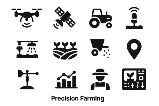 Drone spreader analytics marker farming tractor soil control icons vector precision icon