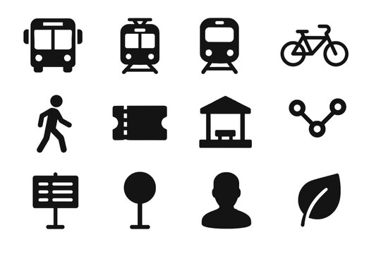 Vector stop route icons pedestrian icon tram bus map transport avatar timetable