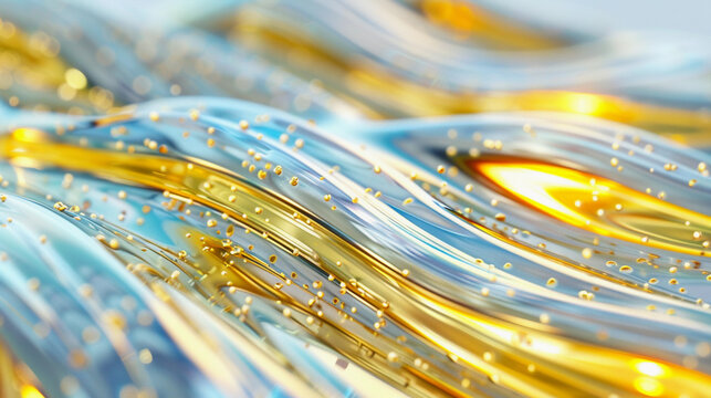 Stream of golden and blue waves flowing together, creating a mesmerizing texture and vibrant appearance