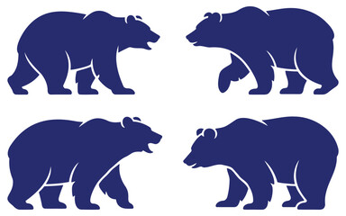 Bear Silhouette Set, walking bear, standing bear, sitting pose, wildlife icons, Wild Bear Collection, animal silhouettes, forest bear poses, side and front views