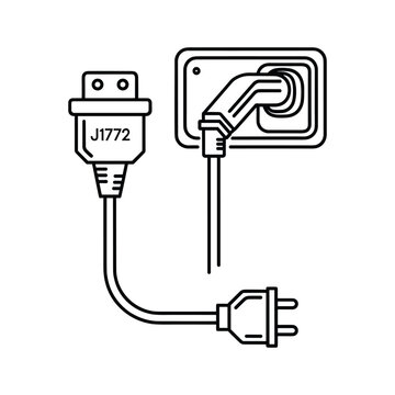 Electric vehicle charging plugs and wall port line art illustration