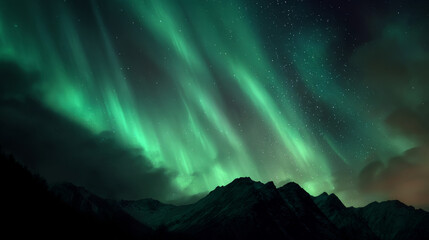 Obraz premium Close-up of vibrant green aurora borealis glowing across the night sky
