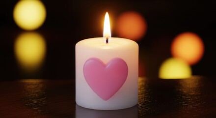 Valentine Day Heart candle on dark background with light bokeh .Love, valentine, love, romance, romantic,