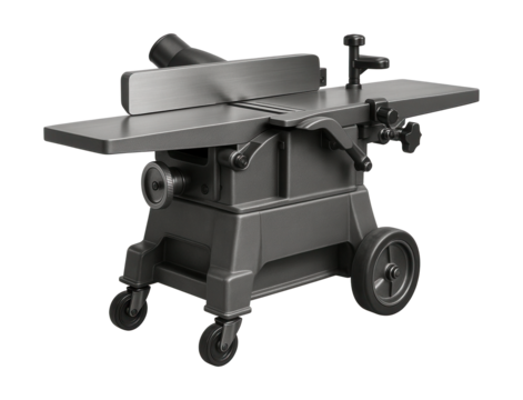 Mobile jointer-planer for easy movement in busy woodworking shops.