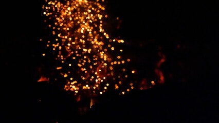 Flame with sparks, fire with flying cinder,bokeh fire texture.