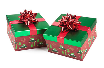 Gift boxes with red bows isolated on white background, clipping path included